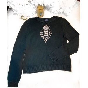 Black Chaps Crewneck Sweater Big Logo Size: Medium